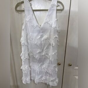 White unique double v neck dress.  Maeve anthropologie